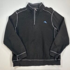 Tommy Bahama Mens Quarter Zip Pullover Sweatshirt Charcoal Gray Heather L